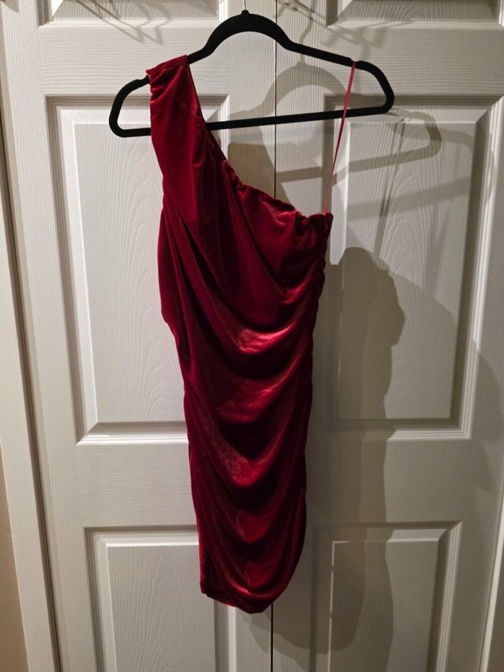 Red Velvet Tahari One Shoulder Dress